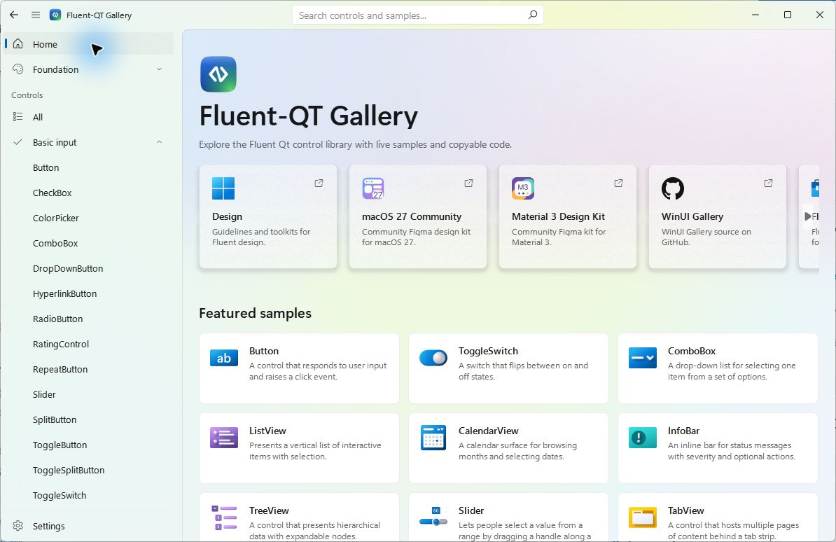Fluent-QT Gallery application shell