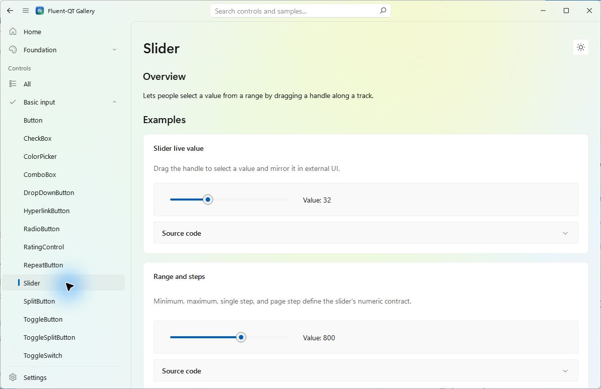 Slider in Fluent-QT Gallery