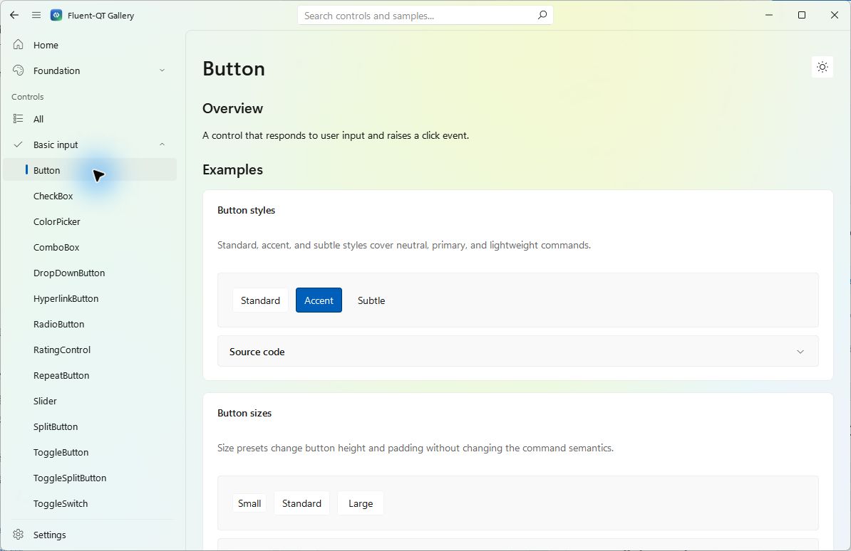 Button states in Fluent-Qt Gallery
